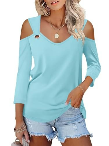 Minetom Women's V-Neck 3/4 Sleeve Cold Shoulder Top: $16.98