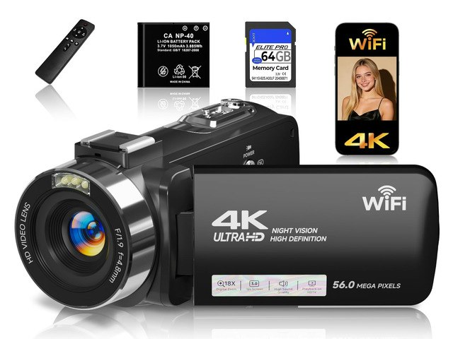 4K 56MP Vlogging Camcorder with 64GB SD Card: $134.99 4K 56MP Vlogging Camcorder with 64GB SD Card: $134.99