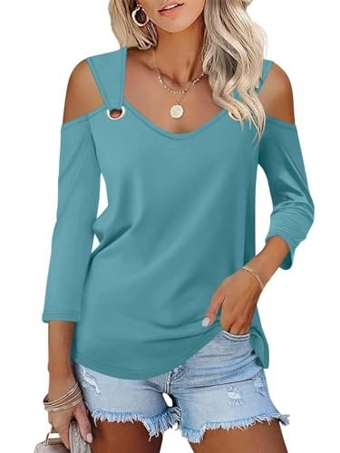 Minetom Women's V-Neck 3/4 Sleeve Cold Shoulder Top: $14.23 Minetom Women's V-Neck 3/4 Sleeve Cold Shoulder Top: $14.23