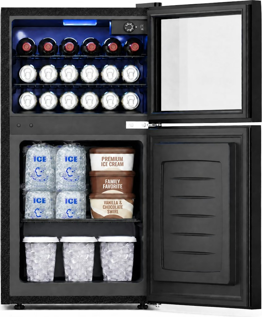 Snowyermine 2-in-1 Beverage Refrigerator w/ Bottom Freezer: $230