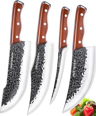 Naitesen Hand Forged 4-Piece High Carbon Steel Butcher & Kitchen Knife Set for $24 + free shipping w/ Prime