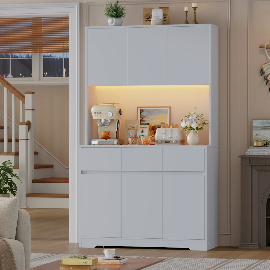 Wade Logan Aybike 71" Tall Kitchen Pantry Cabinet w/ Charging Station & LED Light: $170 Wade Logan Aybike 71" Tall Kitchen Pantry Cabinet w/ Charging Station & LED Light: $170