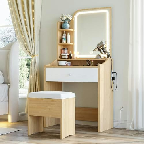 Likimio Small Vanity Desk with Mirror and Stool: $108.58 Likimio Small Vanity Desk with Mirror and Stool: $108.58