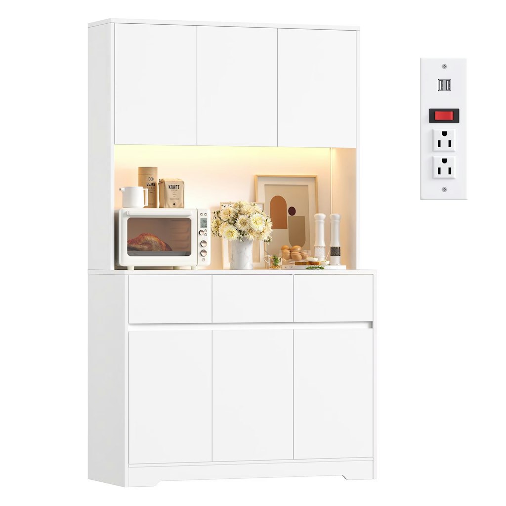 Homfa Kitchen Pantry Cabinet w/ Charge Station & LED Light: $170