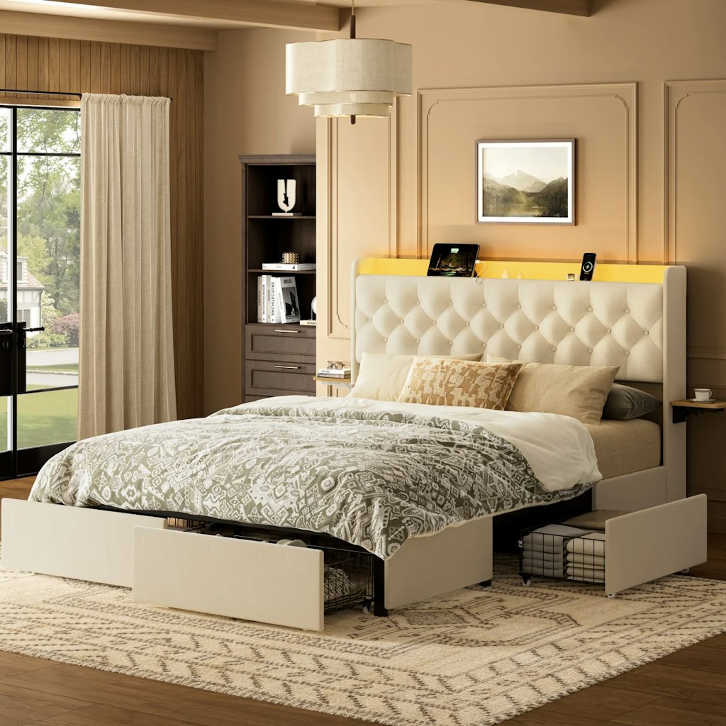 Ebern Designs Coba Queen Upholstered Platform Bed w/ Storage: $276