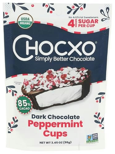 Chocxo Organic Dark Chocolate Peppermint Cups 3.45-oz.: $7.99 Chocxo Organic Dark Chocolate Peppermint Cups 3.45-oz.: $7.99