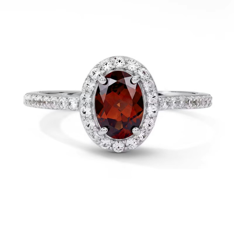 Zales Oval Garnet & White Lab-Created Sapphire Frame Ring: $79