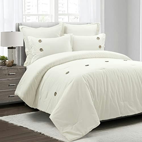 Lush Decor Linen Button Farmhouse 5-Piece Full/Queen Comforter Set: $74.55