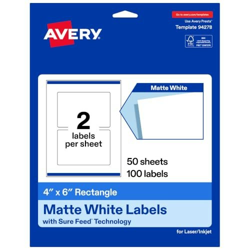 Avery 4" x 6" Matte White Rectangle Labels 100-Pack: $29.32 Avery 4" x 6" Matte White Rectangle Labels 100-Pack: $29.32