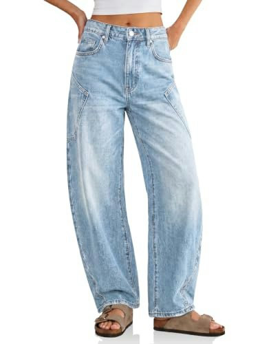 Flowyair Women's High-Waisted Wide-Leg Barrel Jeans: $34.48