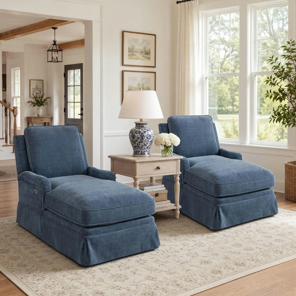 Farah Blue Chenille Adjustable Chaise Lounge Chair 2-Pack: $1,412.30