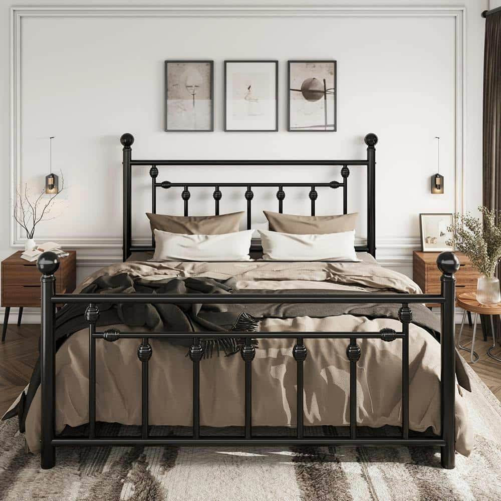 Queen Size Metal Platform Bed Frame with Victorian Headboard: $521.99