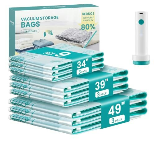 Songmics Vacuum Storage Bags with Rechargeable Pump 9-Pack: $21.60