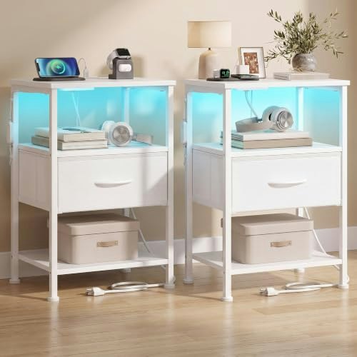 Songmics 1-Drawer Nightstand with Charging Station 2-Pack: $45.98