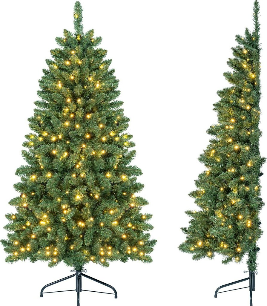 Goplus 5-Foot Pre-Lit Half-Shape Christmas Tree w/ 170 LED Lights: $50