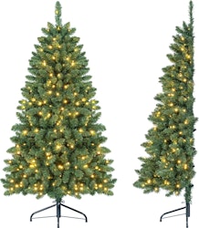 Goplus 5-Foot Pre-Lit Half-Shape Christmas Tree w/ 170 LED Lights for $50 + free shipping