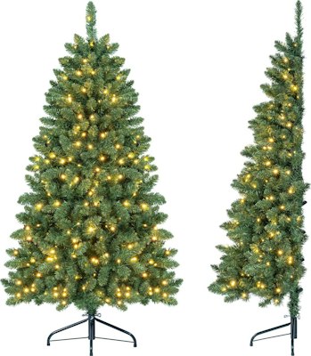 Goplus 5-Foot Pre-Lit Half-Shape Christmas Tree w/ 170 LED Lights for $50 + free shipping