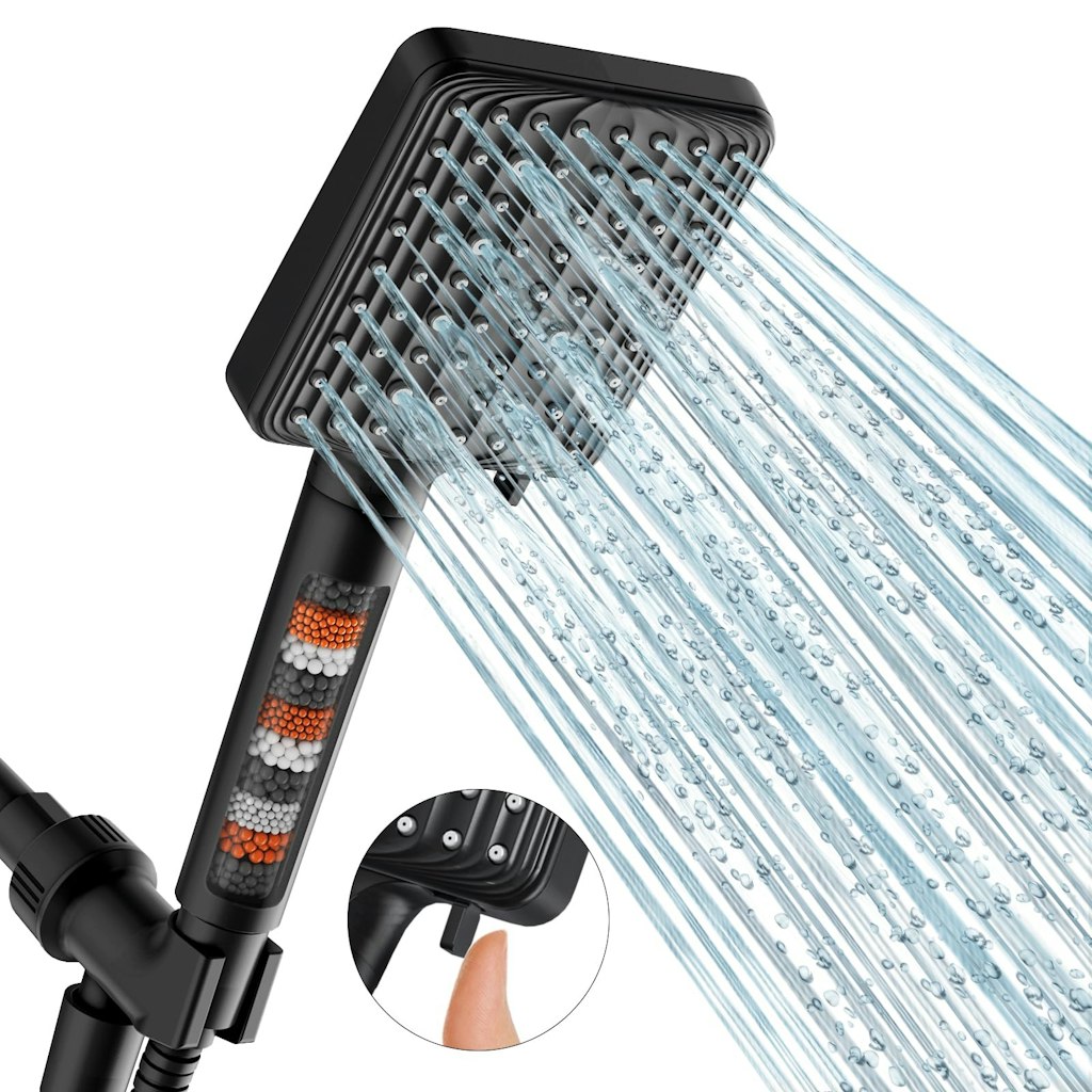 MakeFit Filtered Handheld Shower Head w/ Mineral Beads & 59" Stainless Steel Hose: $23