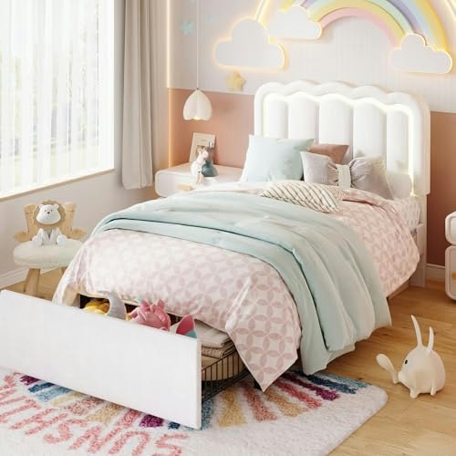 Sha Cerlin Twin Size Upholstered LED Platform Bed with Storage Drawer: $143.80 Sha Cerlin Twin Size Upholstered LED Platform Bed with Storage Drawer: $143.80