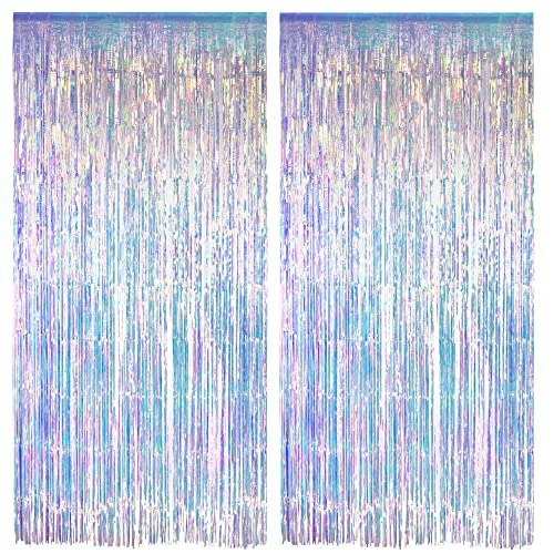 Greatril 3.2' x 6.5' Iridescent Tinsel Foil Fringe Curtain 2-Pack: $12.67