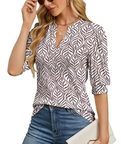 Ohhettm Women's Puff Sleeve Henley Tunic Blouse: $16.96 Ohhettm Women's Puff Sleeve Henley Tunic Blouse: $16.96