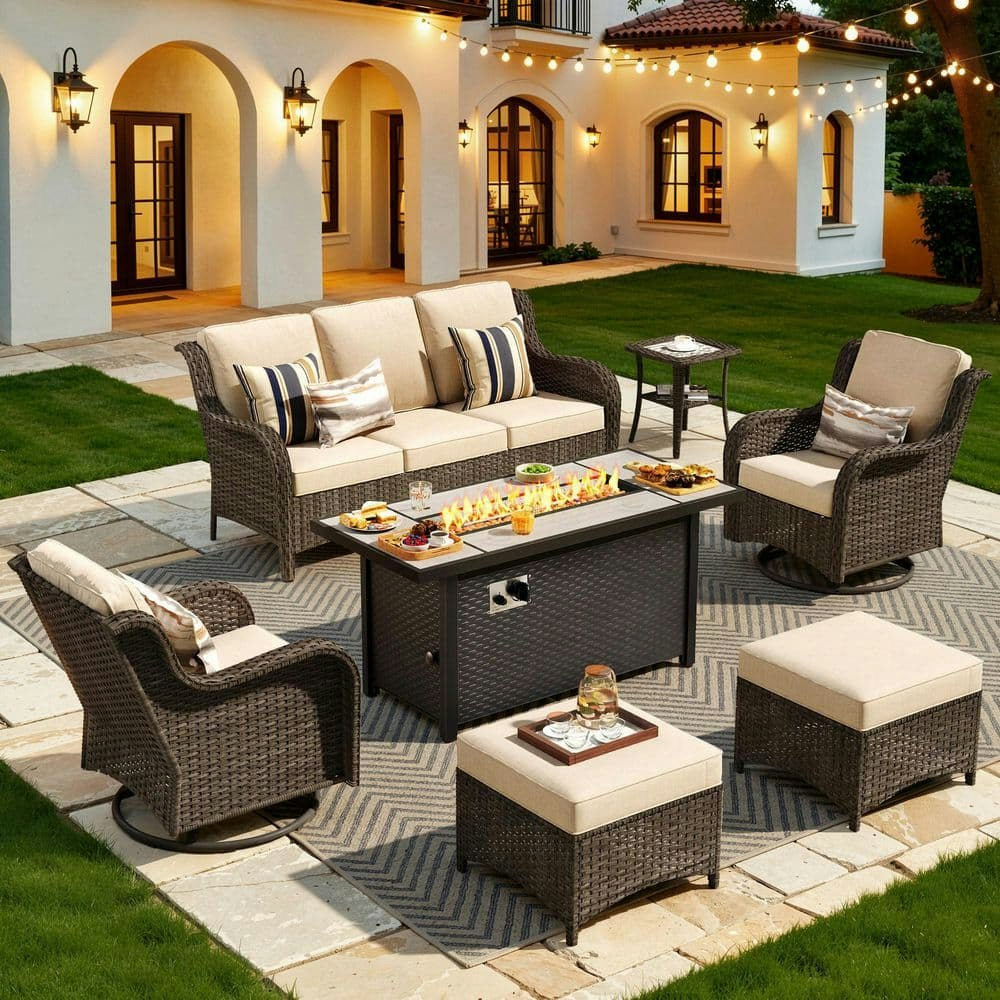 Joyoung 7-Piece Wicker Patio Fire Pit Conversation Set: $1,175 Joyoung 7-Piece Wicker Patio Fire Pit Conversation Set: $1,175