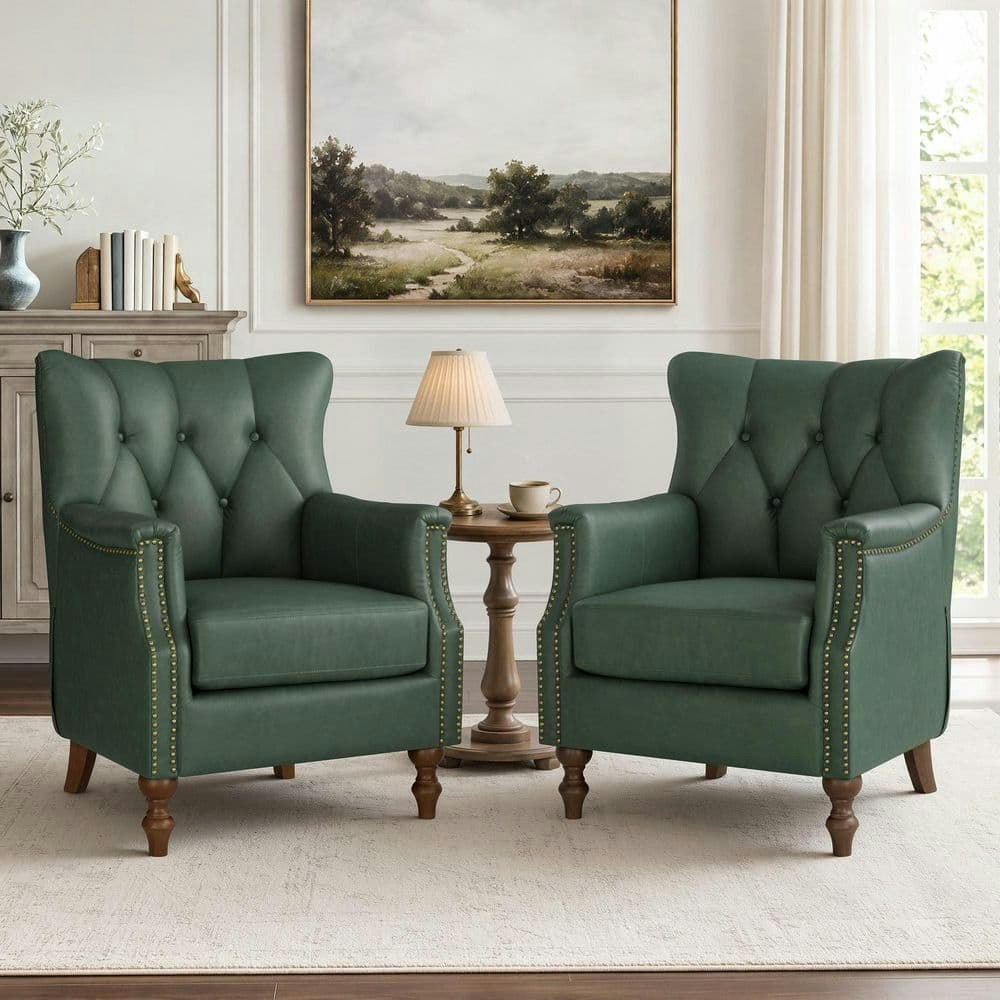 Redi Green Faux Leather Wingback Accent Chair 2-Pack: $678.99 Redi Green Faux Leather Wingback Accent Chair 2-Pack: $678.99
