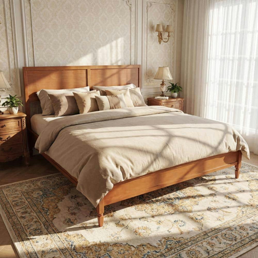 Brown Wood King Platform Bed with Panel Headboard: $392.99