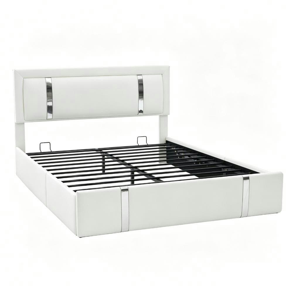 Full Faux Leather Platform Bed with Adjustable LED Headboard, USB-C Ports, and Hydraulic Storage: $611.99