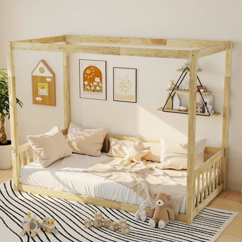 Natural Wood Twin Size Canopy Platform Bed: $169.99