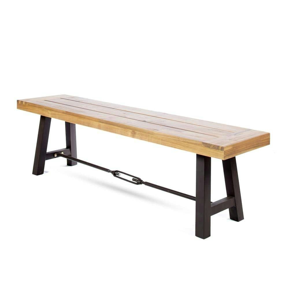 63-Inch Acacia Wood and Metal Outdoor Dining Bench: $220.41 63-Inch Acacia Wood and Metal Outdoor Dining Bench: $220.41