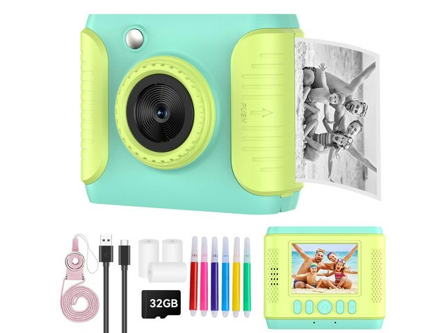 Kids 1080p Digital Instant Print Camera w/ 32GB Card: $25.49