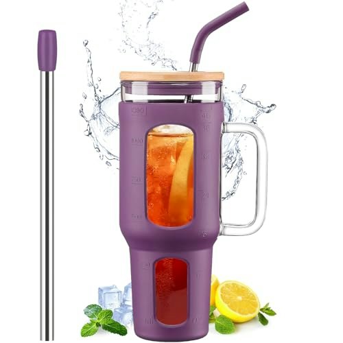 Winsa 46-oz Glass Tumbler with Lid and Straw: $25.49 Winsa 46-oz Glass Tumbler with Lid and Straw: $25.49