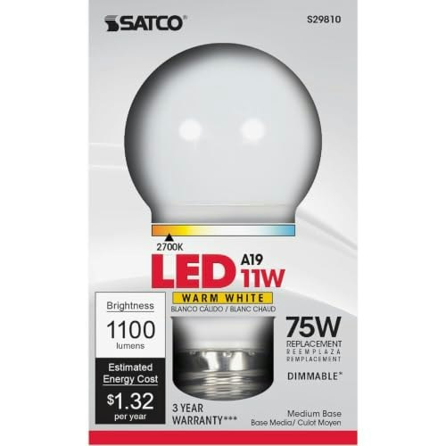 Satco 75W Equivalent A19 Dimmable LED Light Bulb: $4.75 Satco 75W Equivalent A19 Dimmable LED Light Bulb: $4.75