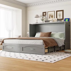 Harper & Bright Designs Gray Wood Frame Queen Murphy Bed w/ Charging Station and Drawers for $463 + free delivery