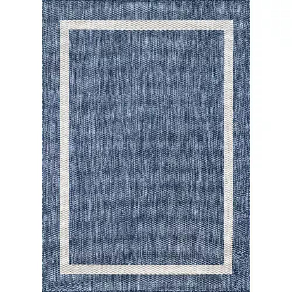 Beverly Rug Waikiki Blue/White Bordered Indoor/Outdoor Area Rug: $44