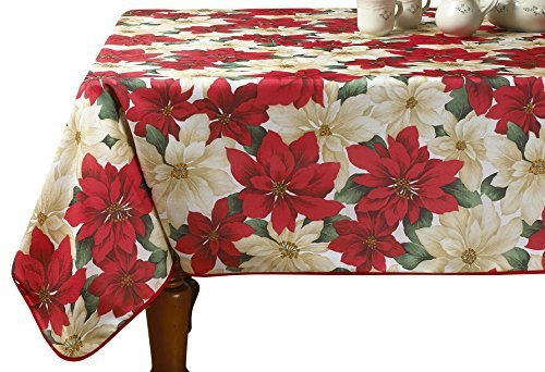 Violet Linen 60" x 102" Poinsettia Floral Christmas Tablecloth: $23.95