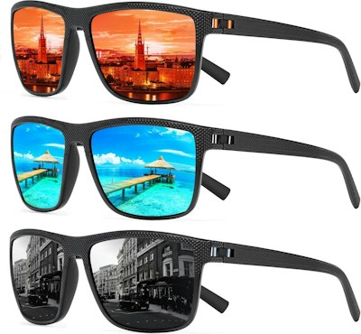 Men's Square Polarized Sunglasses 3-Pack for $13 + free shipping w/ Prime
