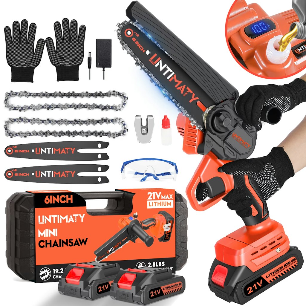 6" 21V Cordless Electric Mini Chainsaw with 2 Batteries & 2 Chains : $29.98