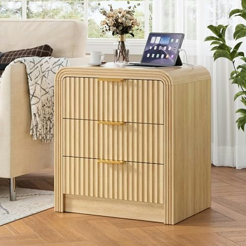 Decofy Fluted 3-Drawer Nightstand with Charging Station: $89.99 Decofy Fluted 3-Drawer Nightstand with Charging Station: $89.99