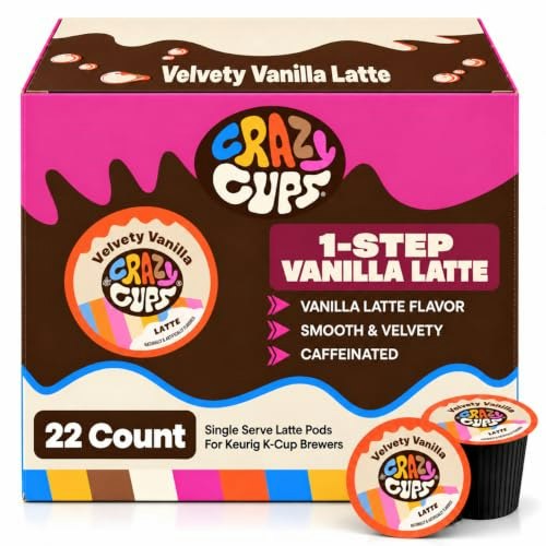 Crazy Cups Velvety Vanilla Latte K-Cup Pods 22-Pack: $15.73 Crazy Cups Velvety Vanilla Latte K-Cup Pods 22-Pack: $15.73