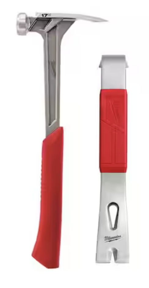 Milwaukee 17-oz. Smooth Face Framing Hammer w/ 12" Pry Bar: $30