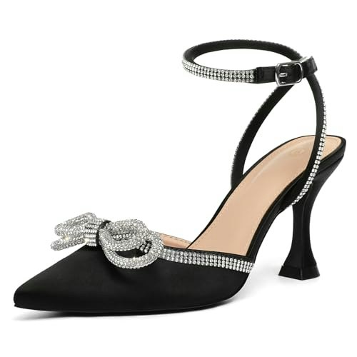 Mysoft Women's Rhinestone Bow Kitten Heel Pumps: $28.49