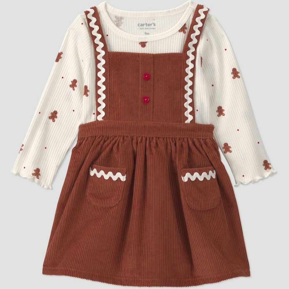 Carter's Just One You Baby Girls' Christmas Gingerbread Long Sleeve and Skirtall Set 9M: $16