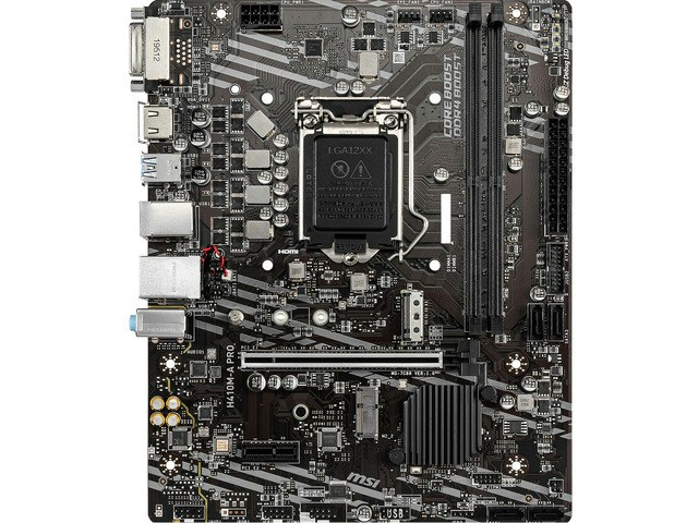 MSI PRO H410M-A LGA 1200 Micro ATX Motherboard: $78.04 MSI PRO H410M-A LGA 1200 Micro ATX Motherboard: $78.04