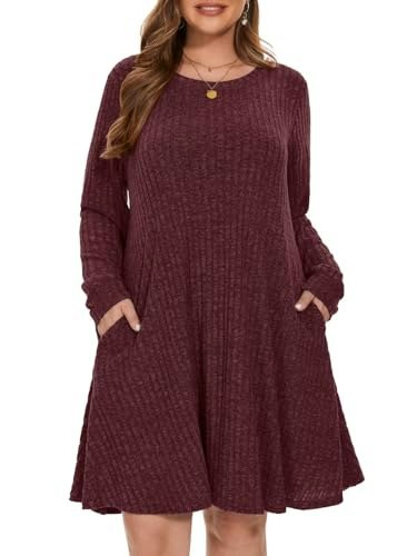 Belaroi Plus Size Crew Neck Long Sleeve Sweater Dress: $31.44