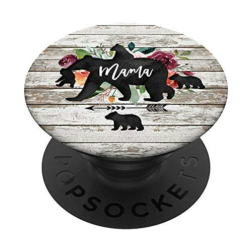 Mama Bear Four Cubs Rustic Barn Wood Watercolor Floral PopGrip: $13.49
