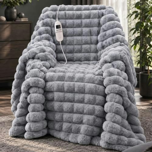 50"x60" Electric Heated Faux Rabbit Fur & Flannel Throw Blanket: $34.99