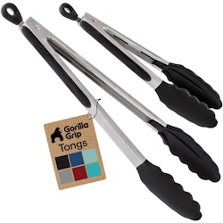 Gorilla Grip Stainless Steel Silicone-Tip Kitchen Tongs 2-Pack for $10 + free shipping w/ Prime