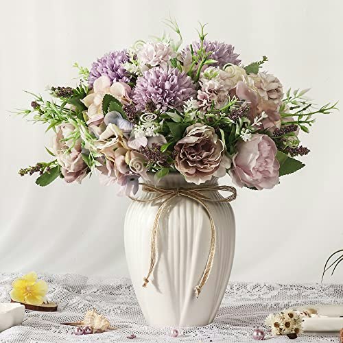 Jareling Artificial Peony and Hydrangea Flower Arrangement in Vase: $27.54